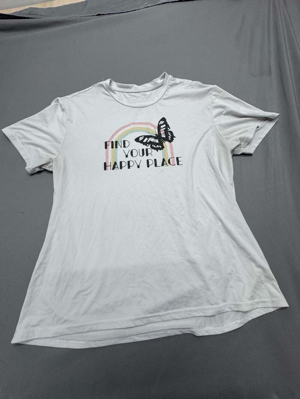 kensie Find Your Happy Place T-Shirt Size L White Butterfly Rainbow